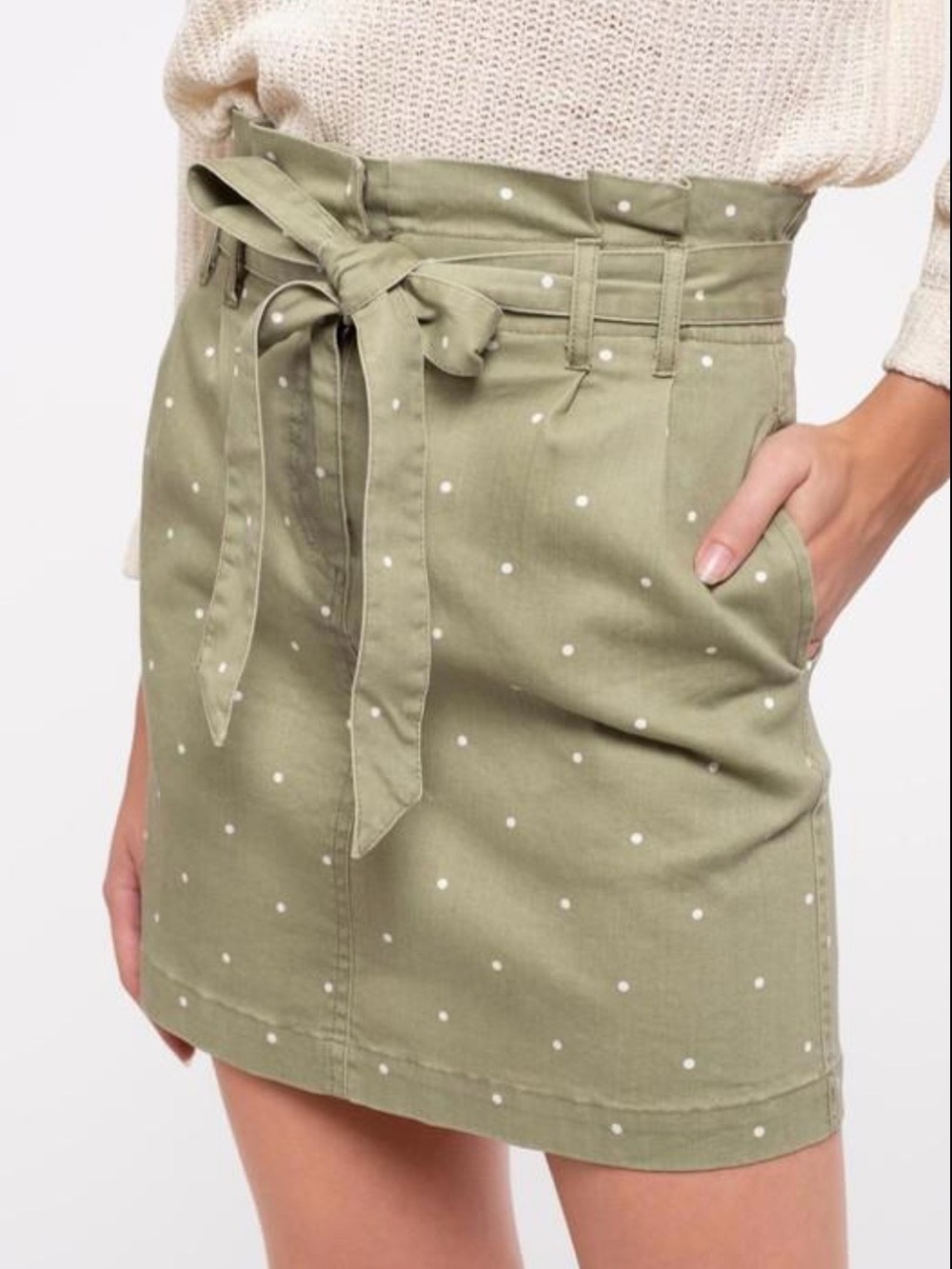 Blu Pepper Olive Polka Dot Paperbag Mini Skirt with Tie NWT